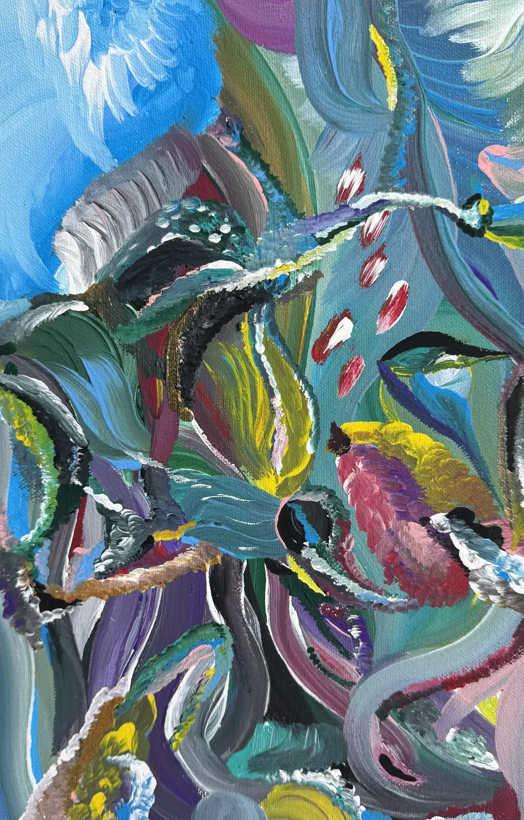 Colibri, acrylic on canvas, detail